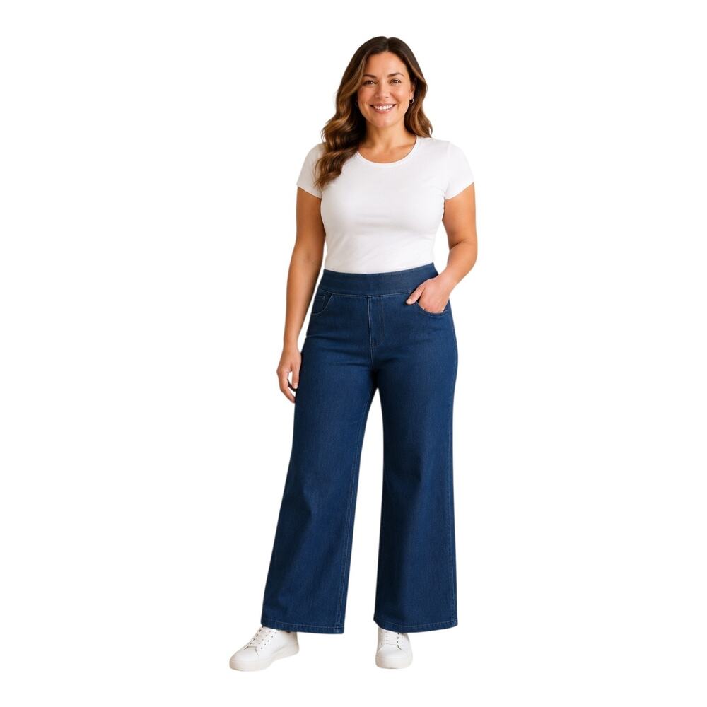 HALARA Flex Women's Jeans 14 Wide Leg Pull On High Waisted Medium Blue 33 x 29